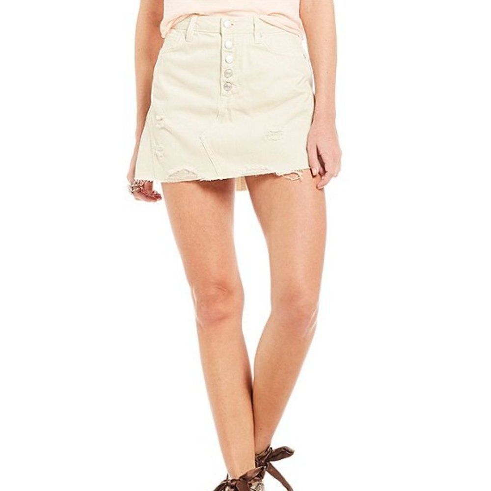 Free People Denim Frayed Hem Skirt